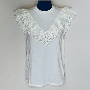 EUC Zimmermann White Ruffled Lace Stretch-Knit Tank Top